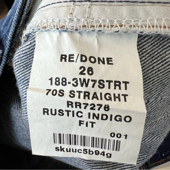 Re/Done 70s Rigid Straight Leg Jeans Rustic Indigo 26 Classic Denim Capsule Chic - Picture 4 of 4